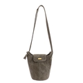 Borsa a secchiello minimalista grigio scuro in pelle scamosciata con fibbia dorata - Verde
