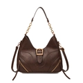 Vintage dark brown leather hobo bag with golden hardware and adjustable chain strap - Brown