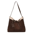 Dark brown suede shoulder bag with creamy faux fur trim and bow detail for winter - Brown