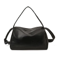 Borsa tote minimalista in pelle PU nera morbida con tracolla lunga e chiusura a zip - Nero