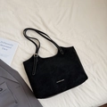 Chic black tote bag with gold lettering on textured faux suede for fashion commuting - Without Pendant / Black