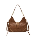 Bruine vintage schoudertas met litchi-textuur en metalen gesp voor dames - Bruin