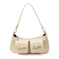 Bolso de hombro crema con lazos y dos bolsillos de solapa en cuero sintético - Blanco