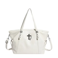 Borsa tote bianca in ecopelle con ciondolo a croce gotica e borchie a stella nere - Bianco