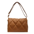 Brown quilted crossbody bag with rhombic stitching and adjustable strap for women - Khaki Brown