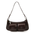 Bolso de hombro en charol marrón oscuro con lazos vintage y dos bolsillos delanteros - Marrón