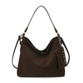 Minimalist large dark brown matte tote bag with shoulder strap and metal hardware - Brown