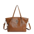 Borsa tote gotica retrò in pelle PU marrone con croce metallica e catene da donna - Marrone