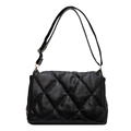Black quilted crossbody pillow bag with adjustable strap and gold metal buckles - Black