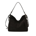Minimalist black matte hobo tote bag with silver rivet detail and long strap - Black