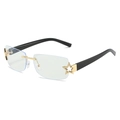 Randlose quadratische Sonnenbrille mit goldenen Sternakzenten und schwarzen Bügeln - Normal / Standard-Sonnenbrille mit goldenem Rahmen und klaren Gläsern