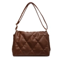 Dark brown quilted crossbody bag with adjustable strap and golden hardware accents - Coffee