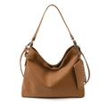 Caramel brown large capacity hobo bag with adjustable strap and small charm pouch - Brown
