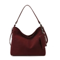 Minimalist burgundy matte tote bag with studded mini pouch and long shoulder strap - Burgundy