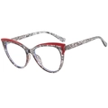 Fashion cat eye glasses frame with black white lace pattern and red color block accents - Black Mesh Frame