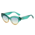 Retro cat-eye sunglasses with green transparent frames and blue-yellow gradient lenses - Green Tea Frame Blue Yellow Lens