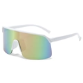Fashionable outdoor sports sunglasses with white frame and rainbow mirrored shield lens - White Frame Pink Iridescent Lens