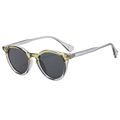Occhiali da sole rotondi retrò giallo trasparente con protezione UV e rivetti metallici - Montatura Grigio Verde Lenti Grigio Nero