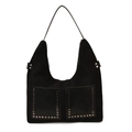Borsa tote retrò in pelle opaca nera con borchie e tracolla a forma di mezza luna - Nero