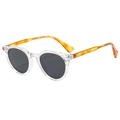 Retro round sunglasses with transparent frames and tortoiseshell temples for UV protection - Transparent Orange Frame Black Grey Lens