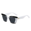 Lunettes de soleil œil-de-chat noir et blanc avec verres gris foncé et logo doré L - Monture Blanche Verres Gris Foncé