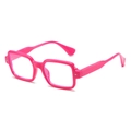 Occhiali quadrati rosa vivace con montatura spessa e rivetti decorativi in metallo argento - Montatura rosso rosa