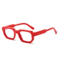 Occhiali quadrati rosso acceso classici con montatura spessa vintage e lenti trasparenti - Montatura Rossa