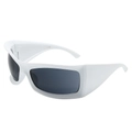White frame sports sunglasses with wrap-around design and dark polarized lenses - Matte White Frame Grey Lens