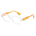 Classic transparent square frame glasses with stylish tortoise shell pattern temples - Transparent Frame