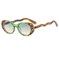 Retro oval sunglasses with green frames, gradient lenses and wavy leopard print arms - Green Leopard Frame Green Tea Lens