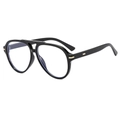 Classic black aviator sunglasses with gold metal accents on a plain white background - Black Frame Anti-Blue Light Lens