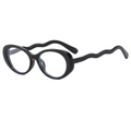 Retro oval sunglasses with unique wavy temples and a glossy black resin frame - Black Frame