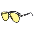 Classic black aviator sunglasses with yellow lenses and elegant gold metal temple detail - Black Frame Yellow Lens
