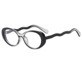 Retro oval sunglasses with wavy temples and black grey dual-tone color frame - Gray Black Lens