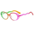 Rainbow gradient oval sunglasses with unique wavy temples and transparent frames - Green Purple Frame