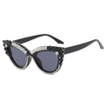 Occhiali da sole cat-eye neri con strass argentati e decorazioni di pietre preziose - Montatura Nera Strass Nero Lenti Nero Grigio