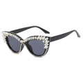 Luxuriöse Cat-Eye-Sonnenbrille in Schwarz mit funkelnden Strasssteinen verzierung - Schwarz Weißer Strass Schwarze Graue Linse