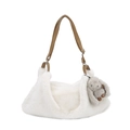 Borsa a spalla in eco-pelliccia bianca con tracolla marrone e ciondolo coniglio grigio - Con Ciondolo / Bianco