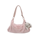 Borsa a spalla in ecopelliccia rosa pallido con tracolla regolabile e ciondolo a coniglio - Con Ciondolo / Rosa