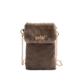 Mini sac de téléphone en fausse fourrure marron foncé avec chaîne dorée élégante - Kaki