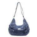 Große Hobo-Tasche aus gewaschenem blauem Denim mit verstellbarem Riemen und Metallplatte - Blau