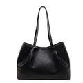 Bolso tote negro minimalista en acabado mate con correas finas y etiqueta decorativa - Negro