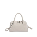Minimalistische beige suède handtas met zilveren ritsen en een verstelbare schouderband - Wit