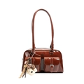 Borsa sottobraccio marrone lucida con tasche multiple e ciondolo a cucciolo - Con Ciondolo (jingyun-9022) / Marrone
