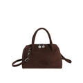Retro kaffeebraune Handtasche aus Wildleder mit Doppelgriffen und Schultergurt - Braun