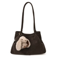 Borsa hobo marrone scuro in ecopelle scamosciata con ciondolo a forma di coniglio - Con Ciondolo / caffè