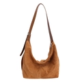 Bolso hobo de ante marrón caramelo con correa ajustable y gran capacidad de almacenaje - Marrón