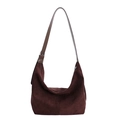 Bolso hobo vintage minimalista en ante marrón oscuro con correa de cuero ajustable - Marrón