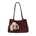 Grande borsa tote minimalista in pelle marrone rossastra con ciondolo a forma di coniglietto - Con Ciondolo / Rosso