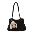 Borsa tote nera opaca con cuciture a contrasto e ciondolo a forma di coniglio di peluche - Con Ciondolo / Nero